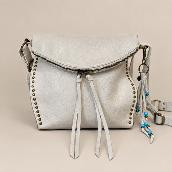 The Sak Handbags - The Sak Silverlake Off White Leather Embossed Floral Foldover Crossbody Purse